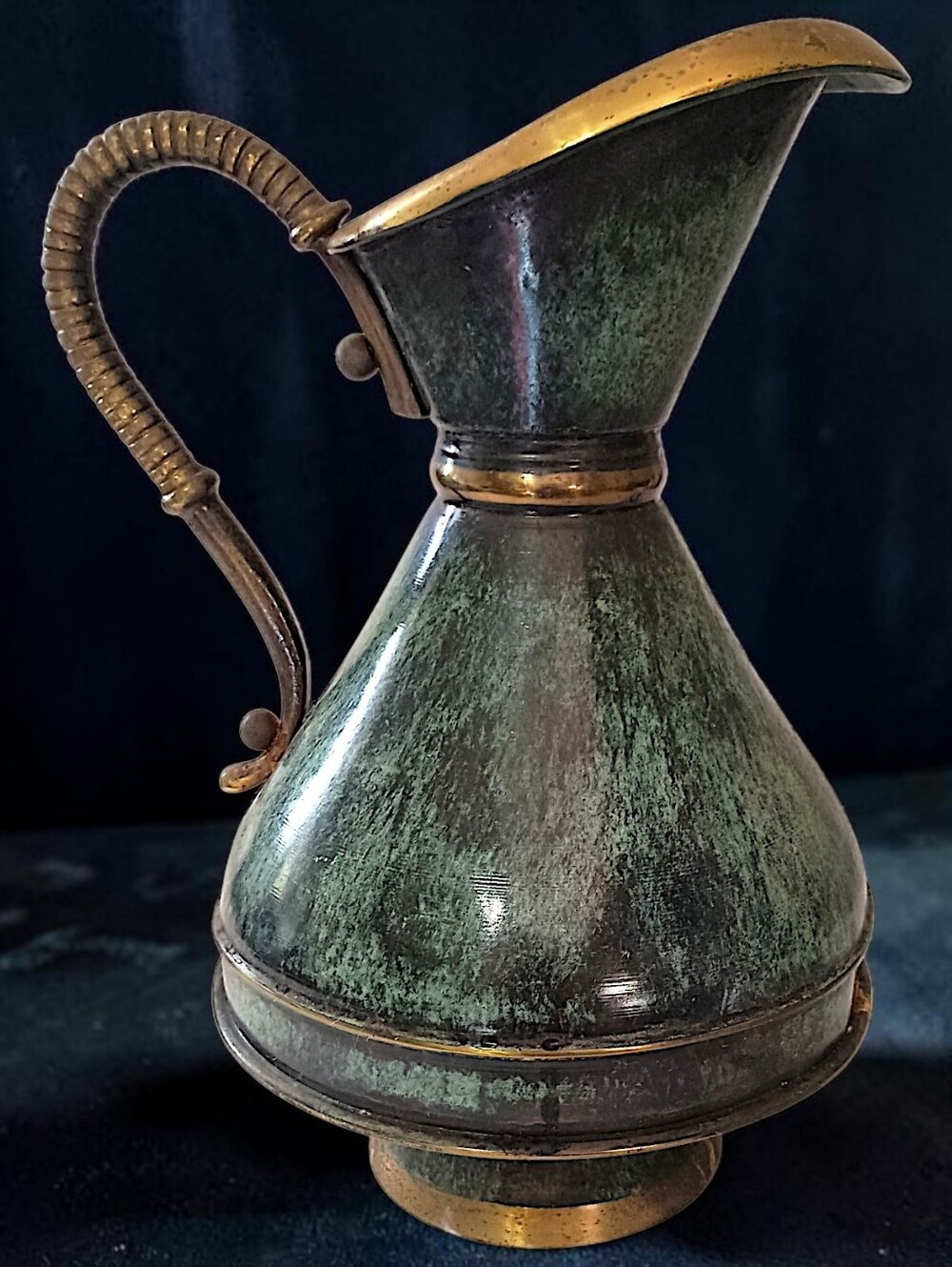 Vtg Dayagi Pitcher Ewer Jug Israel Green Enamel Brass MCM Modernist Art Metal